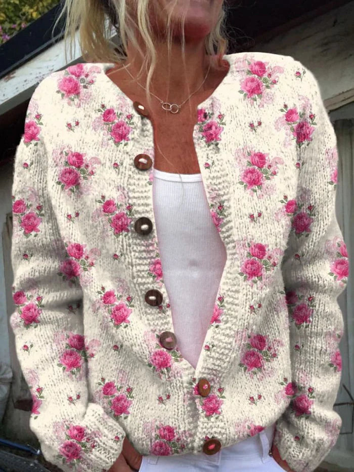 Wilma – Watercolor French Rose Cardigan