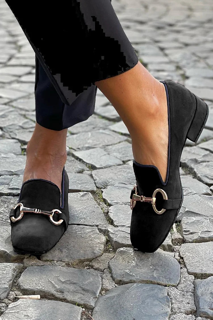 Candice - Black Loafers With Golden Bit