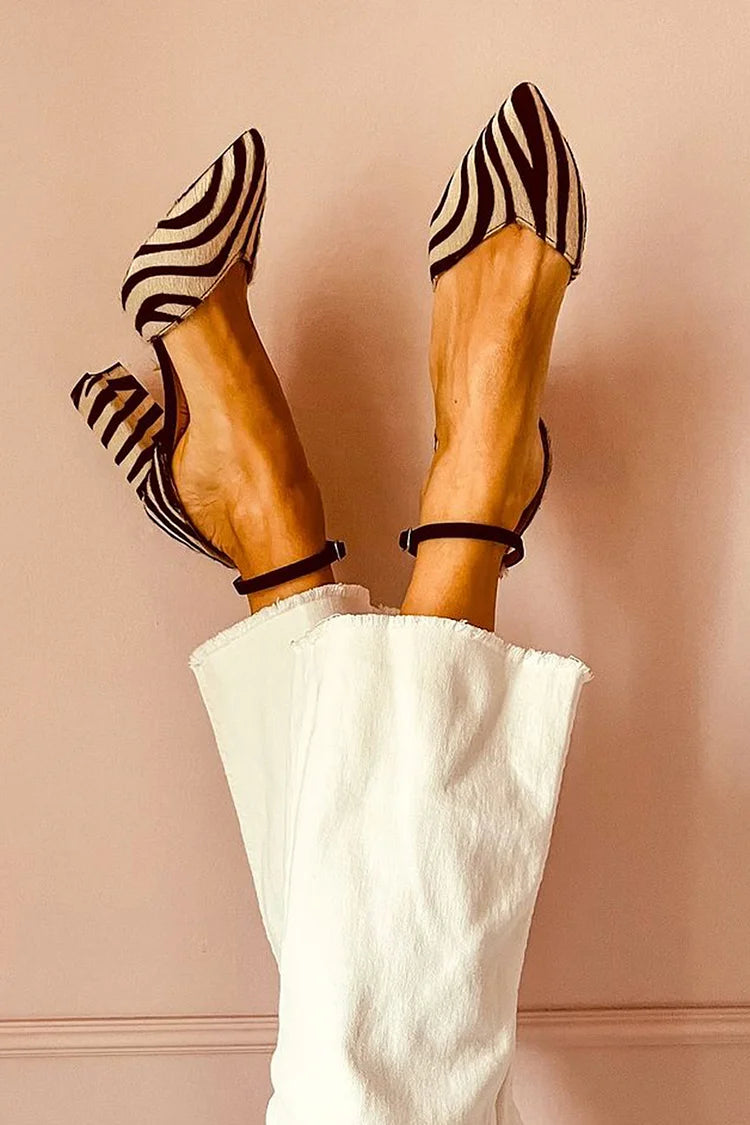 Faith - Zebra-Print Pointed Toe Pumps With Ankle Strap
