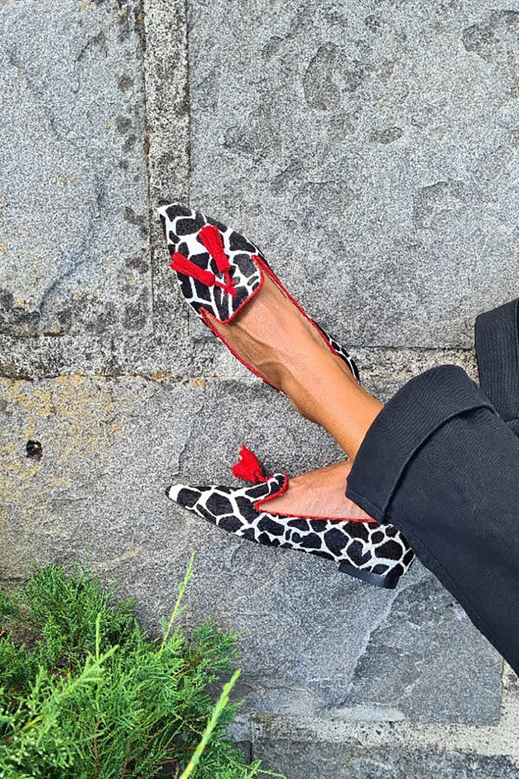 Helena - Animal Print Loafer With Red Fringes