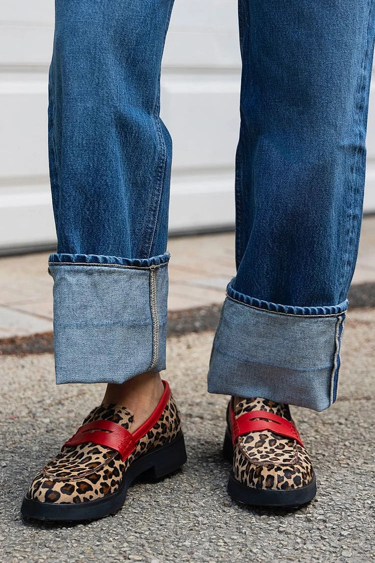 Geneva - Leopard Print Loafer With Red Detail