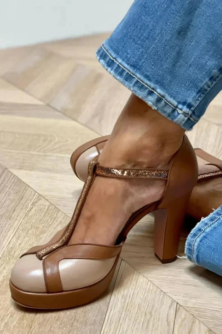 Autumn - Two-Tone T-Strap Heels