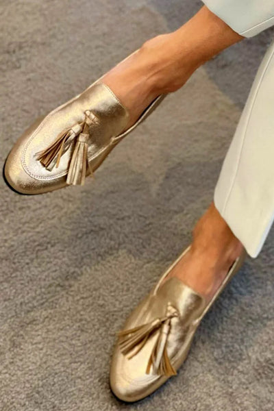 Naomi - Gold Mocassin With Tassels