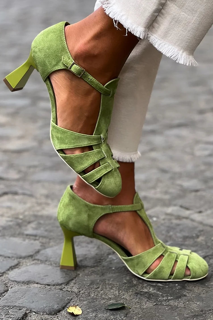 Isabel - Green Vintage Strap Heels