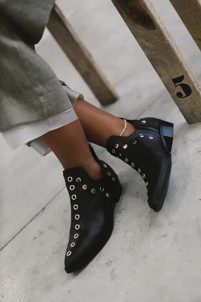 Brenda - Pointed Studded Ankle Boot