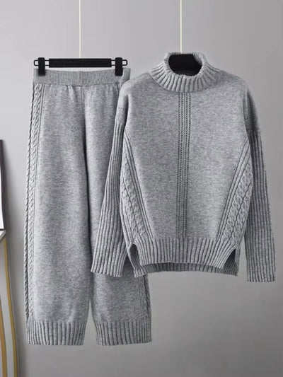 Scarlett - Chic High-Neck Knit Sweater & Loose Pants Set