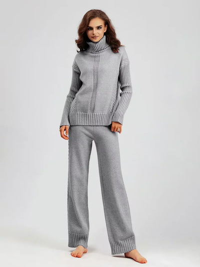 Scarlett - Chic High-Neck Knit Sweater & Loose Pants Set