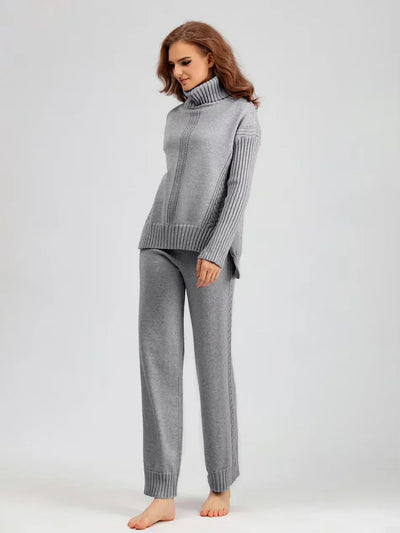 Scarlett - Chic High-Neck Knit Sweater & Loose Pants Set