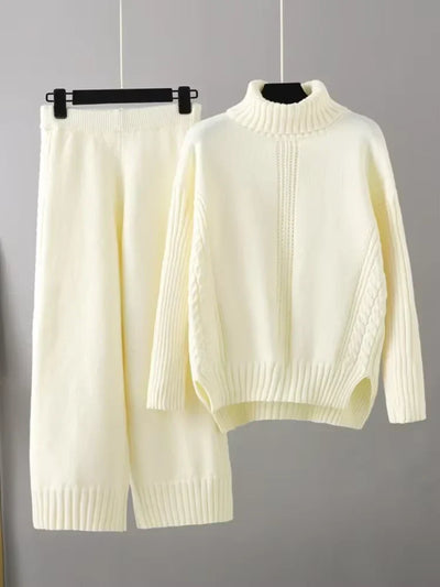 Scarlett - Chic High-Neck Knit Sweater & Loose Pants Set