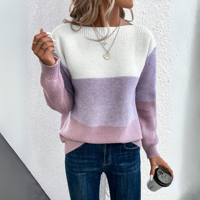 Clara - Elegant three-color patchwork sweater