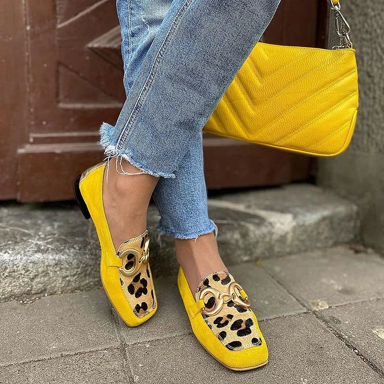 Harmony - Yellow Loafer WIth Animal Print Detail