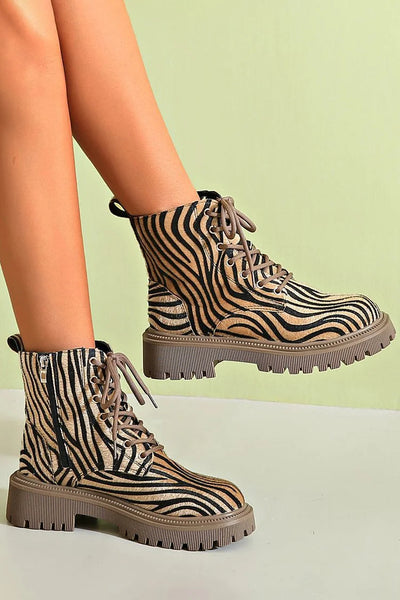 Blair - Zebra Print Lace-Up Boots