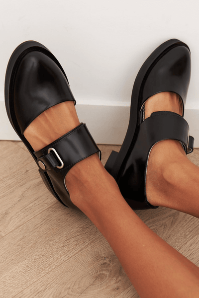 Angela - Black Buckle Loafers