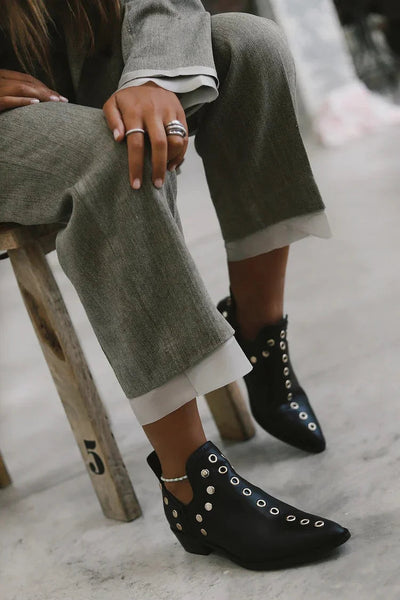 Brenda - Pointed Studded Ankle Boot