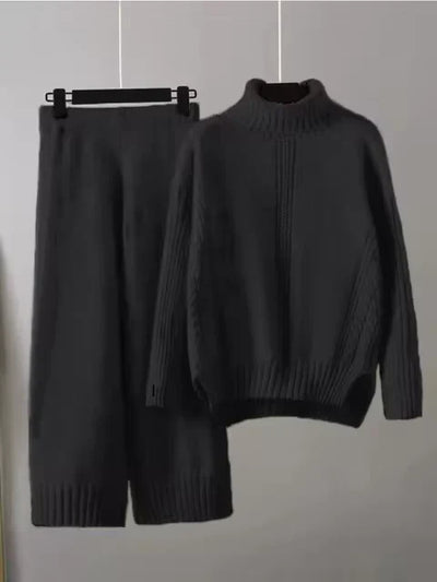 Scarlett - Chic High-Neck Knit Sweater & Loose Pants Set