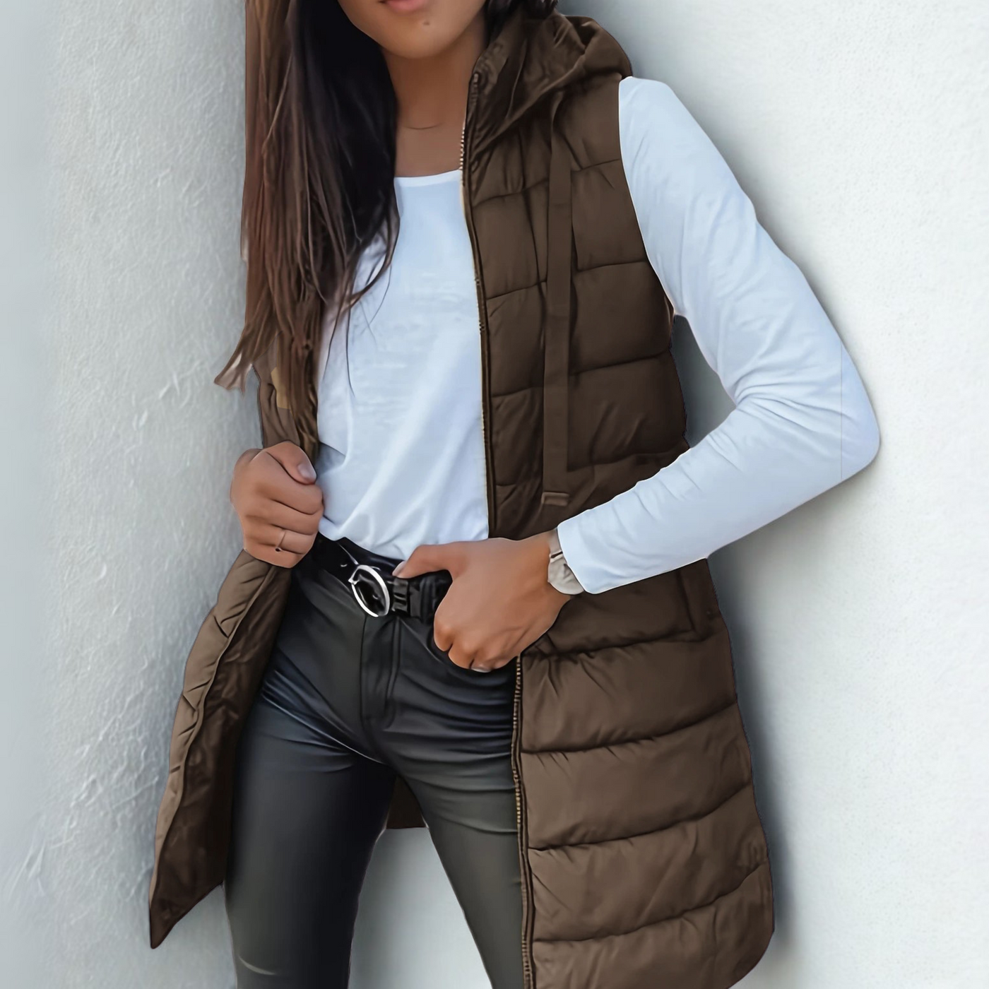 Raine - Casual Sleeveless Hood Long Puffer Vest