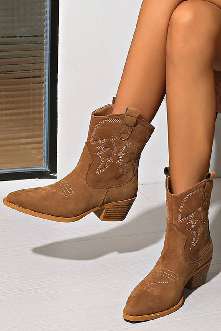 Ellie - Pointed Western Ankle Boot