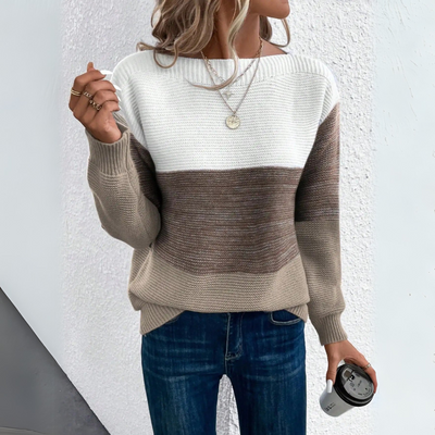 Clara - Elegant three-color patchwork sweater