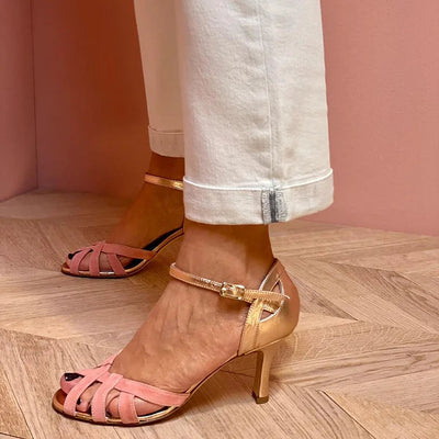 Serena - Strappy Peach Mid Heels