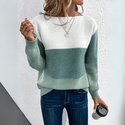 Clara - Elegant three-color patchwork sweater