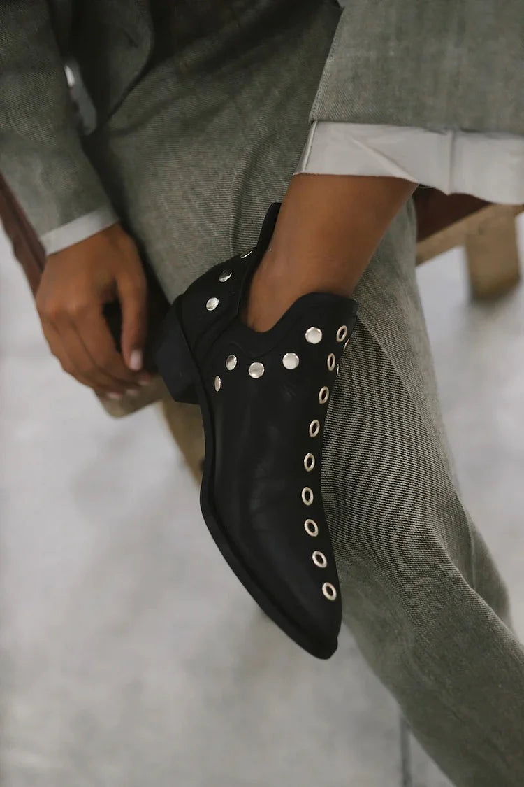 Brenda - Pointed Studded Ankle Boot