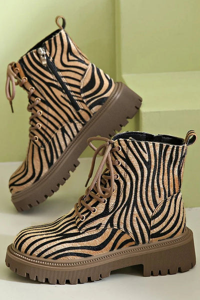 Blair - Zebra Print Lace-Up Boots
