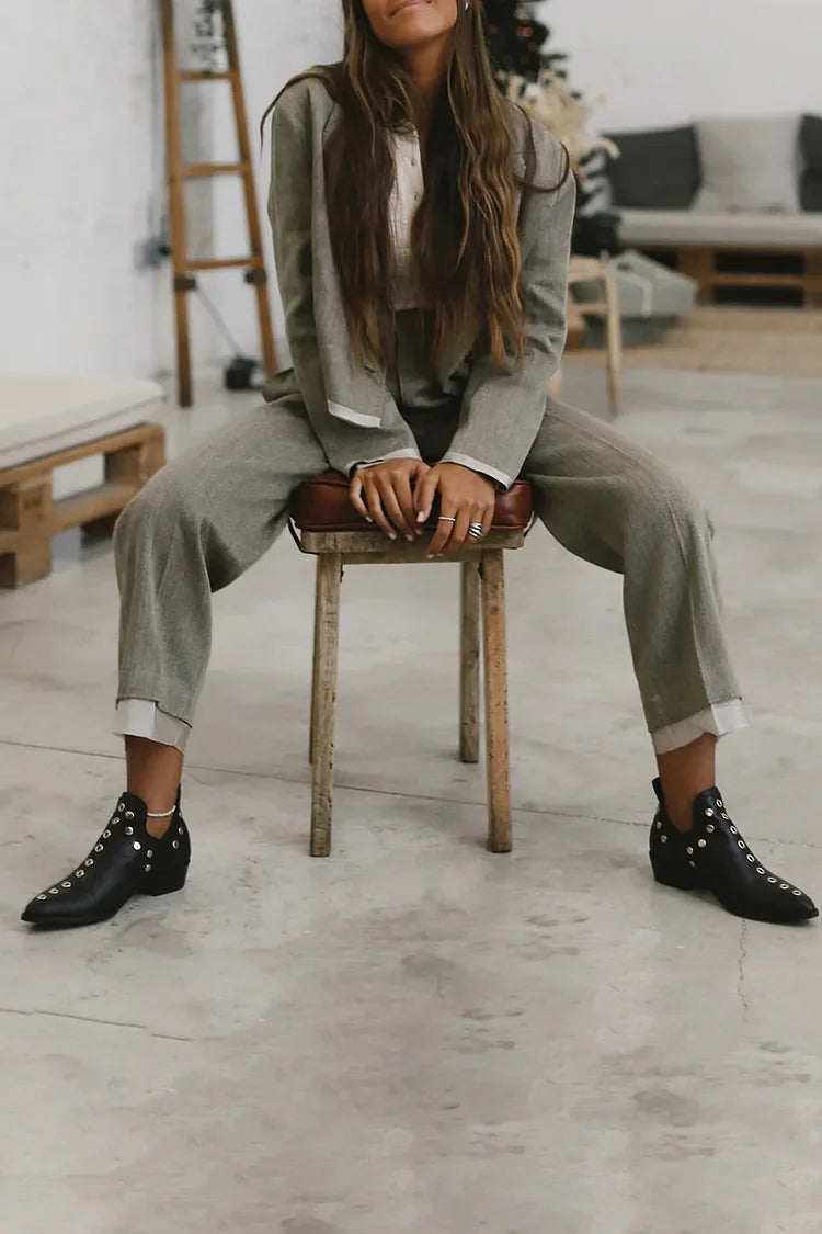 Brenda - Pointed Studded Ankle Boot