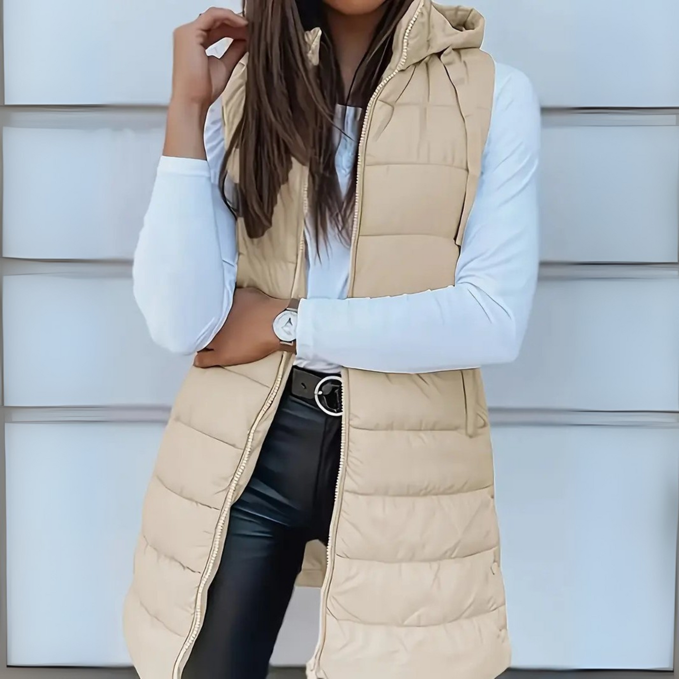 Raine - Casual Sleeveless Hood Long Puffer Vest