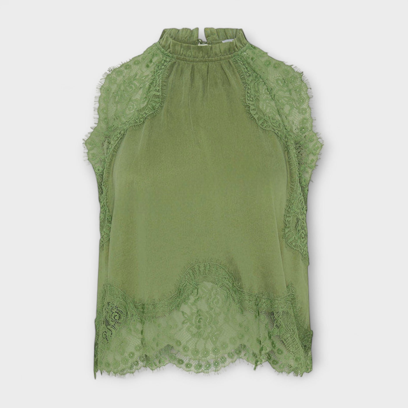 Kaia - Satin Blouse with Lace Trim and Pleated Neckline Set