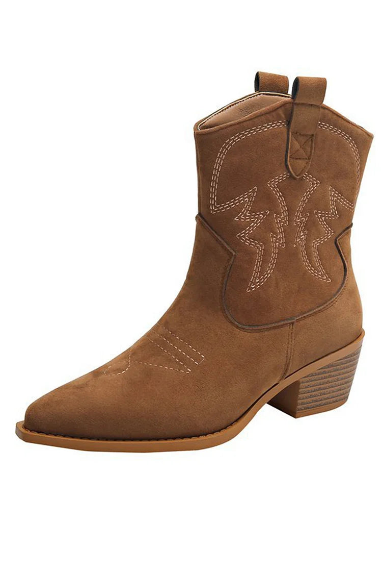 Ellie - Pointed Western Ankle Boot