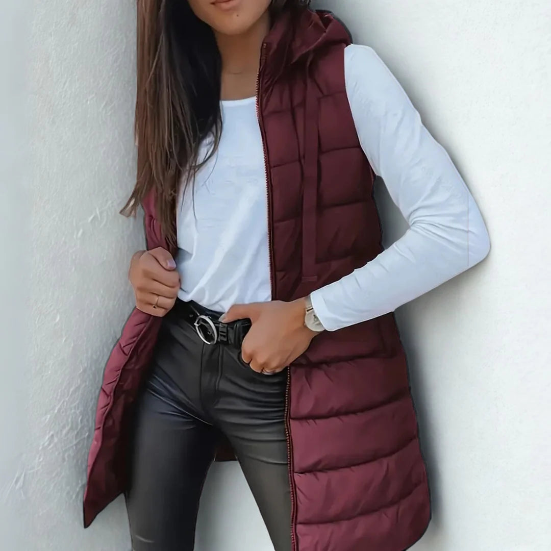 Raine - Casual Sleeveless Hood Long Puffer Vest