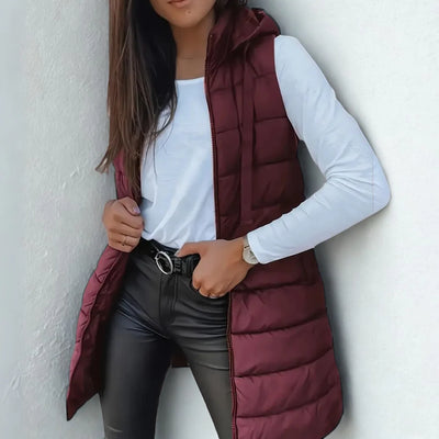 Raine - Casual Sleeveless Hood Long Puffer Vest