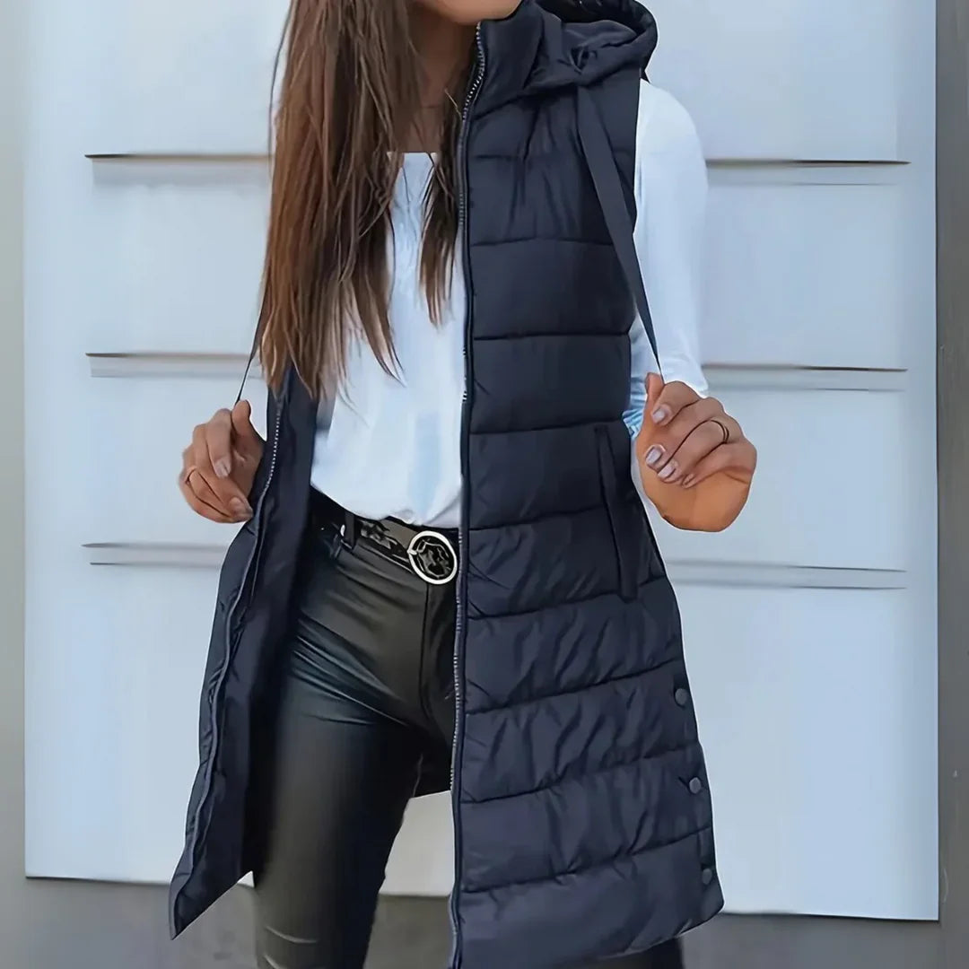 Raine - Casual Sleeveless Hood Long Puffer Vest