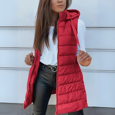 Raine - Casual Sleeveless Hood Long Puffer Vest