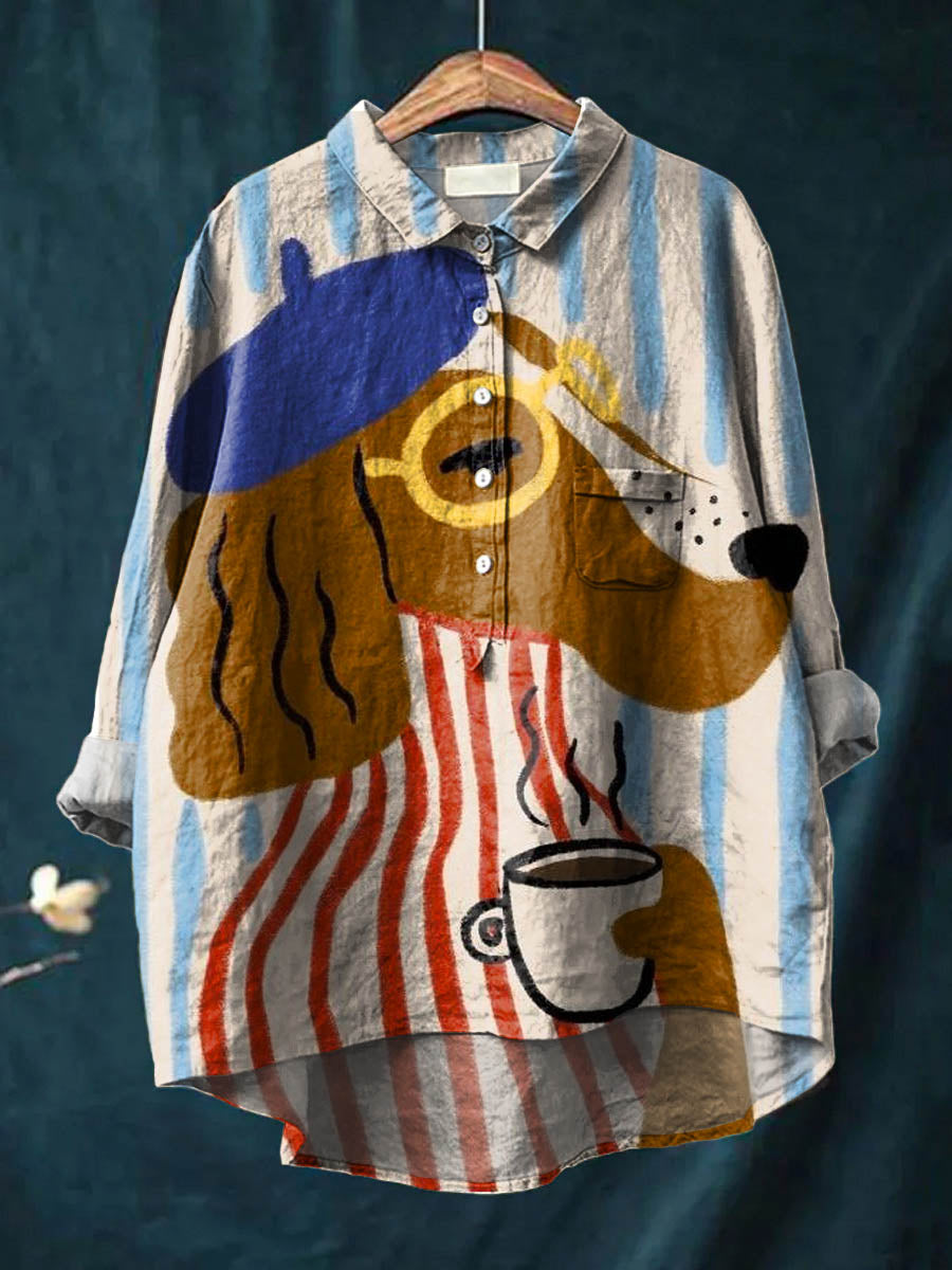 Charlie - Artistic Dog & Coffee Print Shirt
