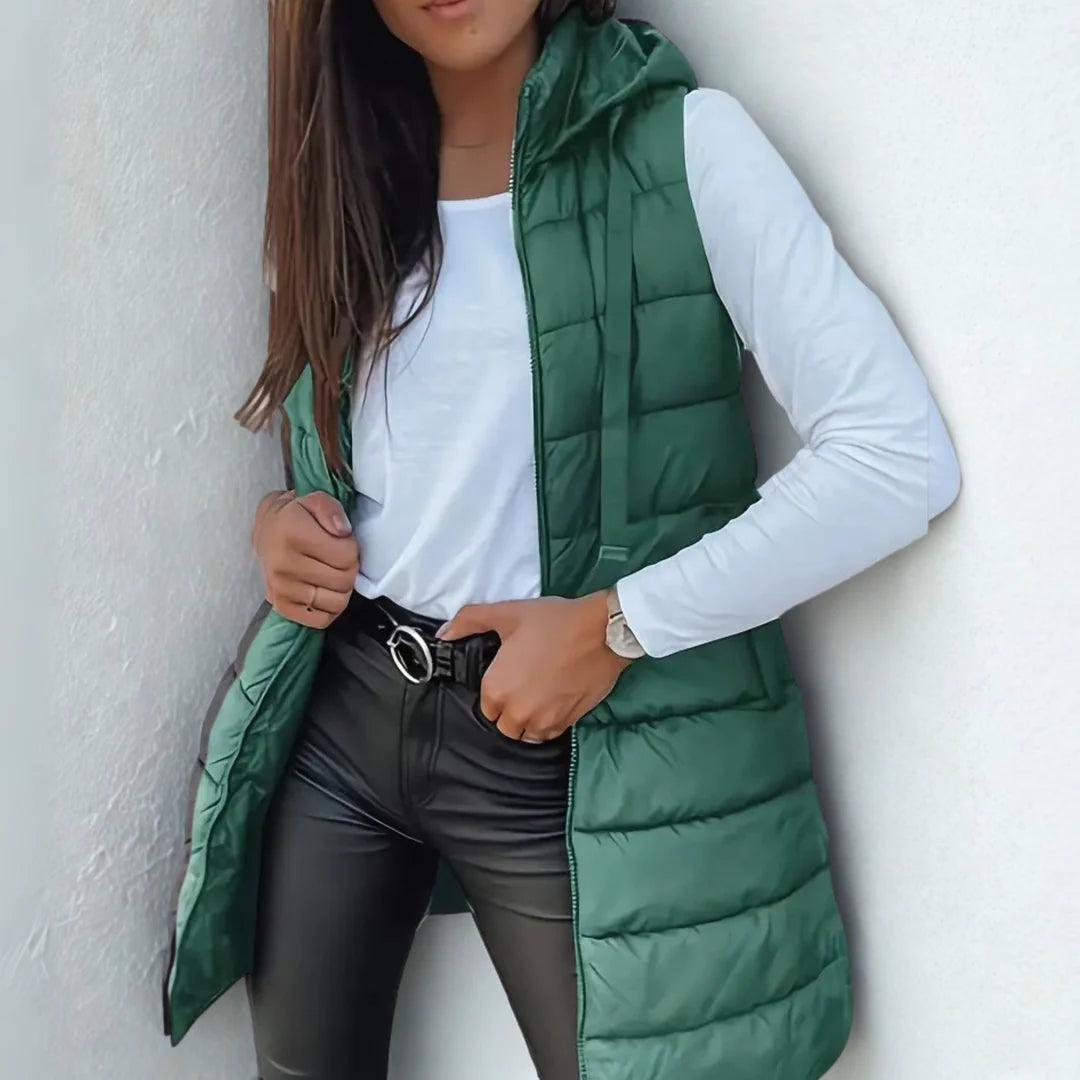 Raine - Casual Sleeveless Hood Long Puffer Vest