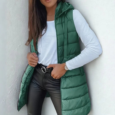 Raine - Casual Sleeveless Hood Long Puffer Vest