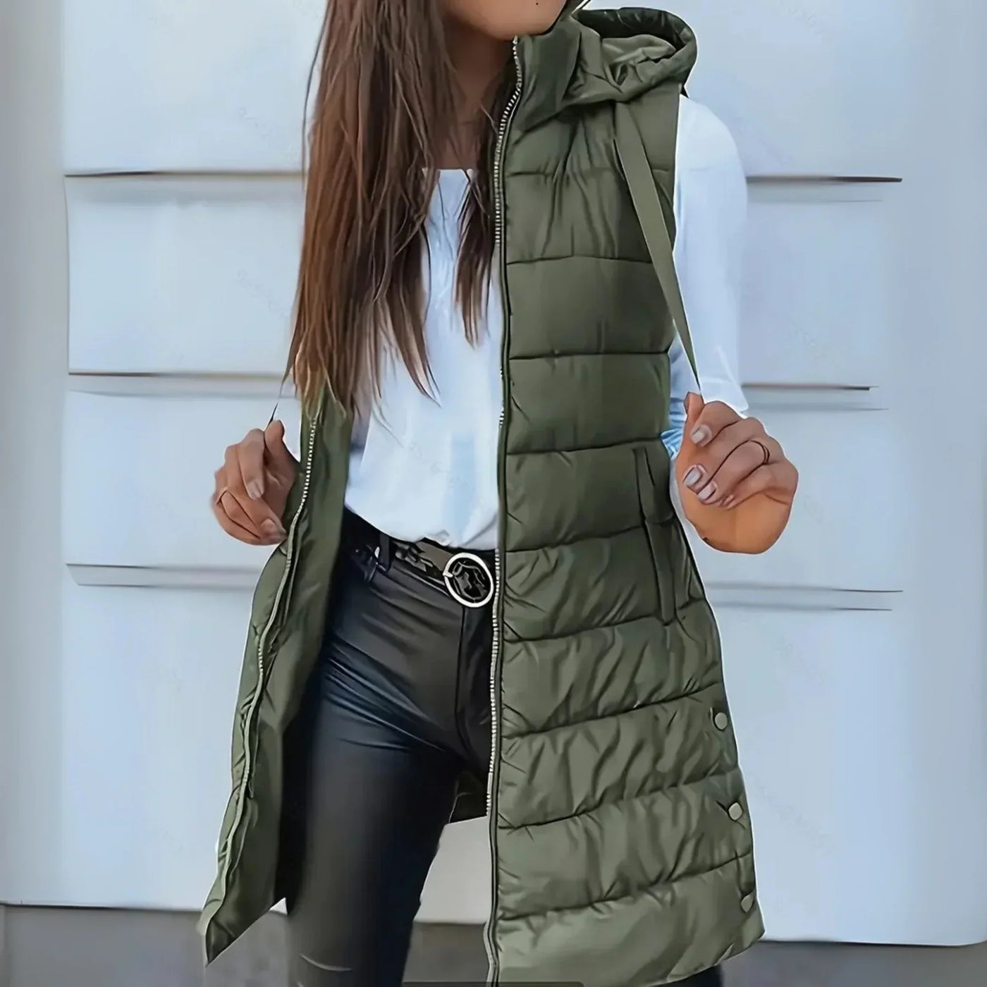 Raine - Casual Sleeveless Hood Long Puffer Vest