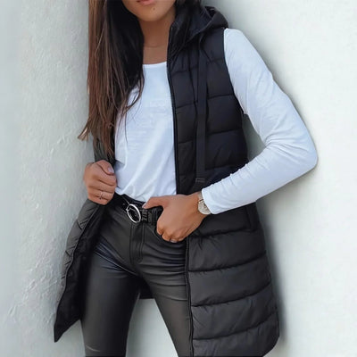 Raine - Casual Sleeveless Hood Long Puffer Vest