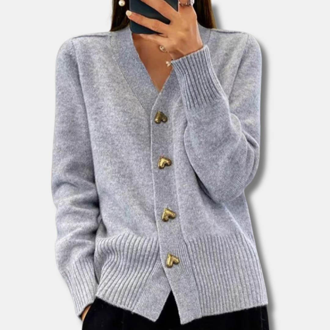 Chasie - Elegant Heart Button Cardigan