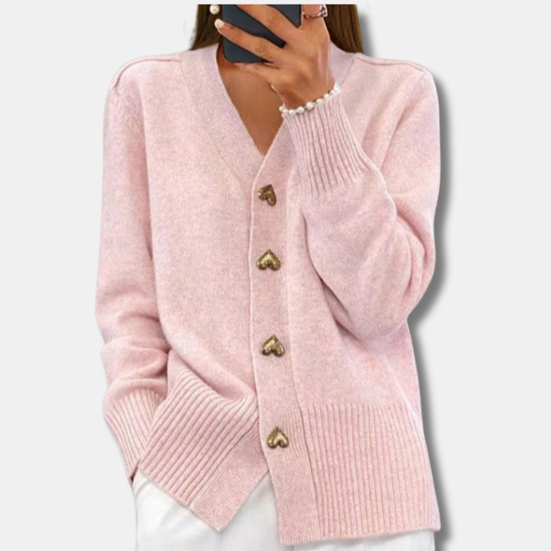Chasie - Elegant Heart Button Cardigan