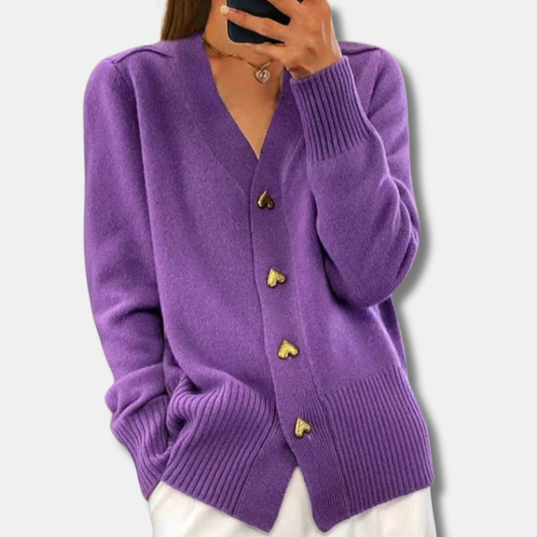 Chasie - Elegant Heart Button Cardigan