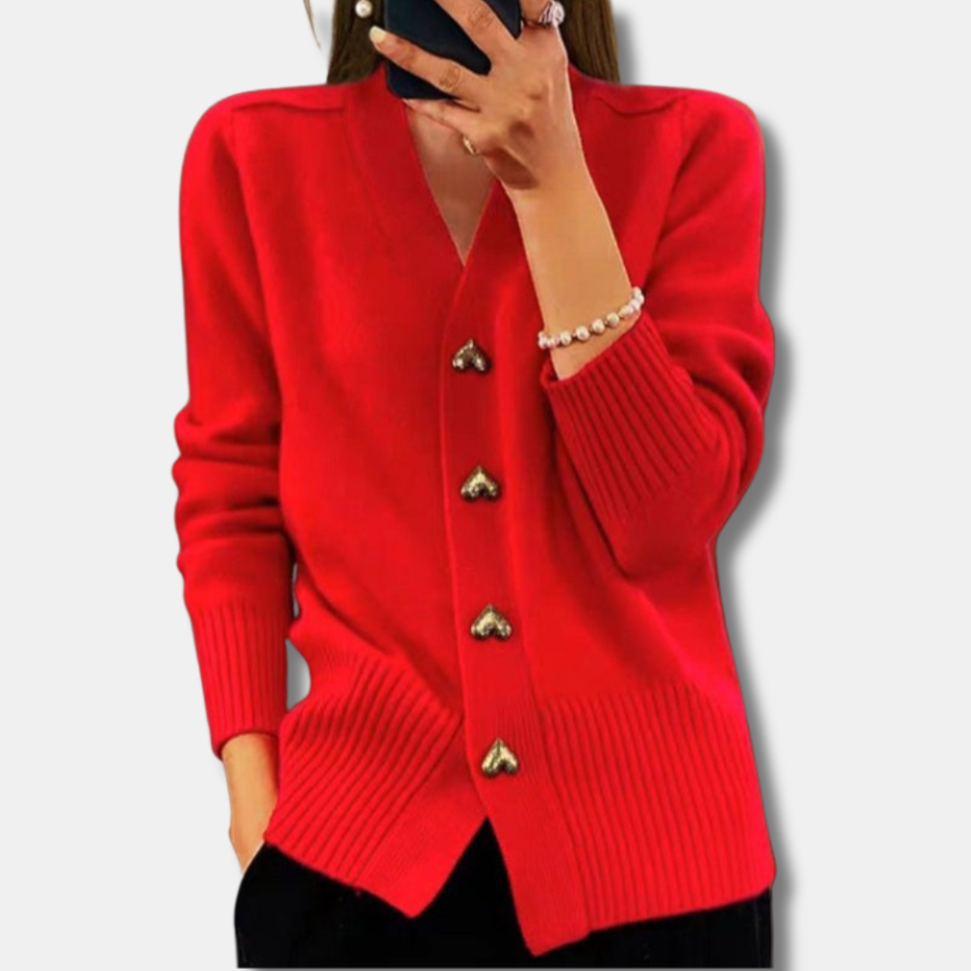 Chasie - Elegant Heart Button Cardigan