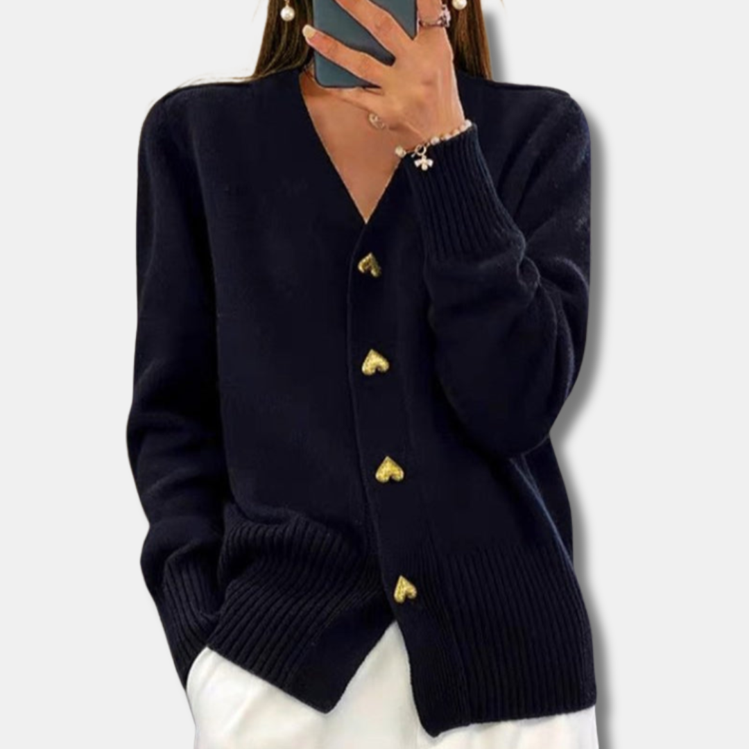 Chasie - Elegant Heart Button Cardigan
