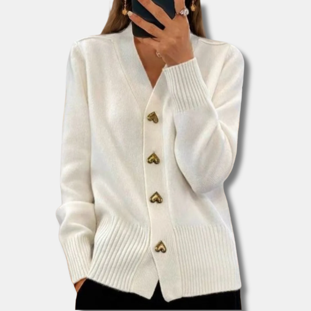 Chasie - Elegant Heart Button Cardigan