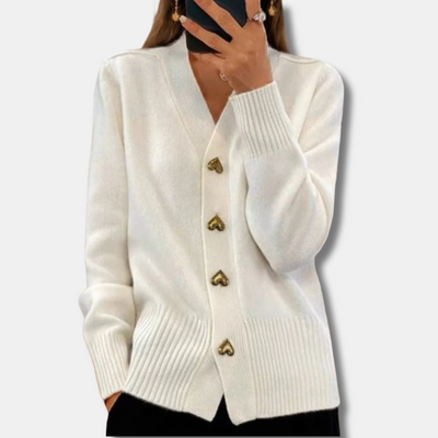 Chasie - Elegant Heart Button Cardigan