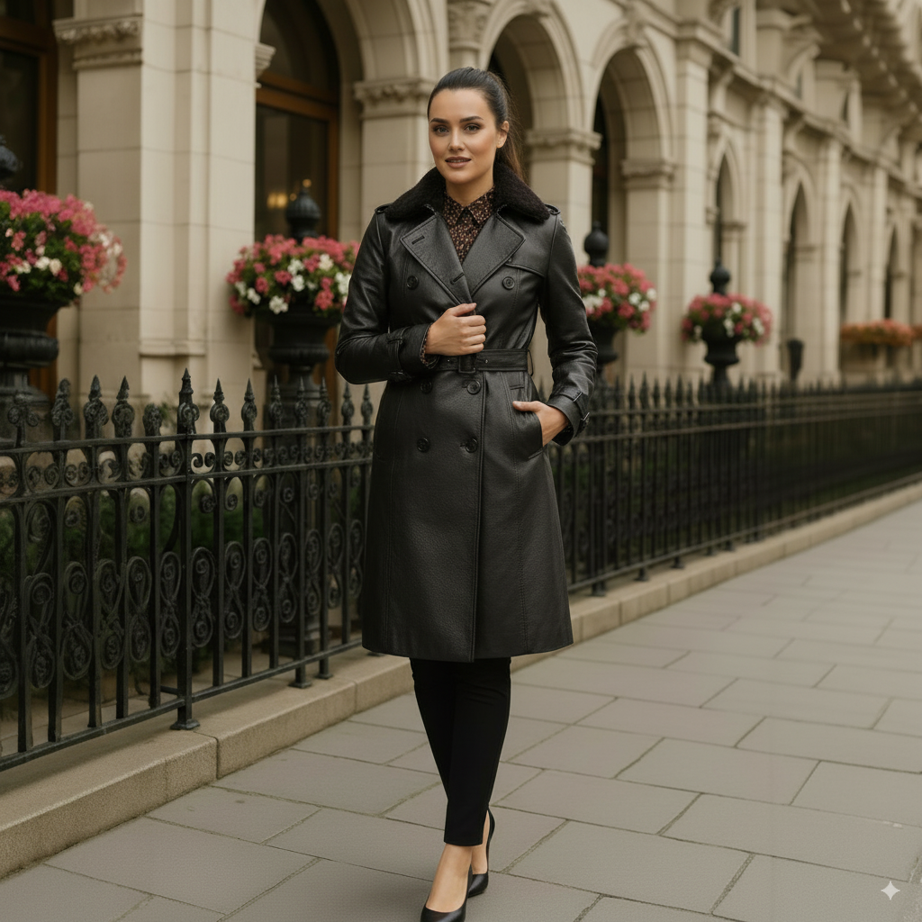 Marie - Luxurious Leather Trench Coat