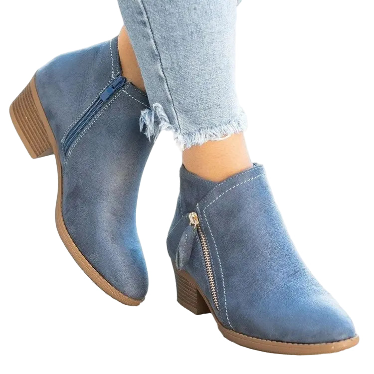 Nina - Suede Side Zipped Ankle Boots