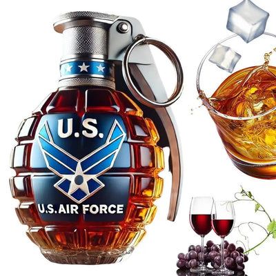 Engraved Military Hand Grenade Whiskey Bottle