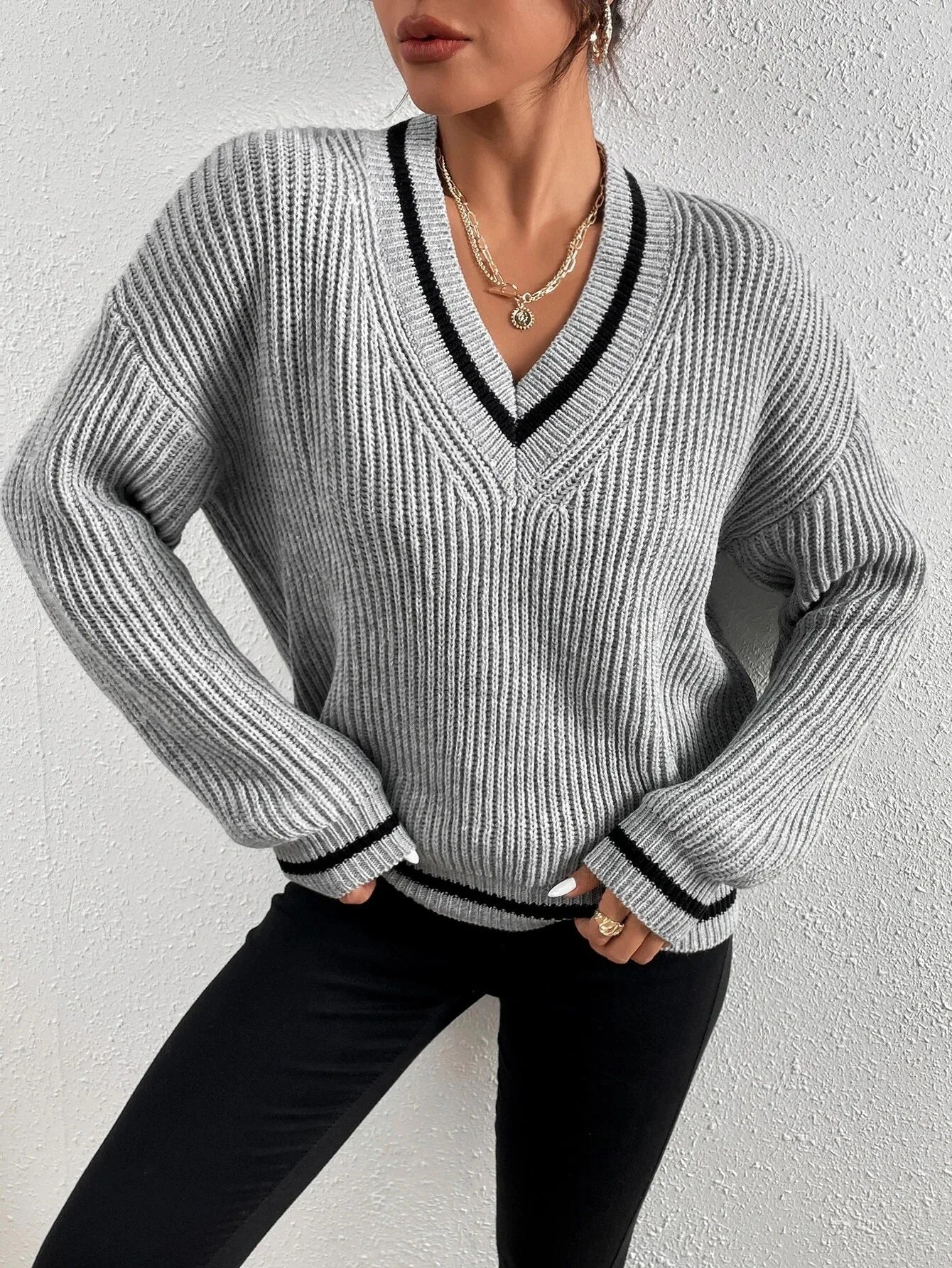 Marina - Stripe waffle knit sweater